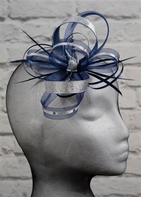 Navy Blue Fascinator With Silver Lurex Trim And Sparkling Etsy Uk