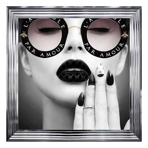 Gucci Black Lips Image Framed Wall Art White Splash