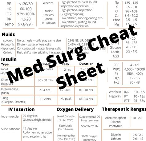 Med Surg Cheat Sheet Nursing School Clinical Study Guide Etsy Canada