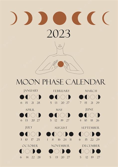 Premium Vector | Moon phases calendar 2023 with a girl line. Waning gibbous, Waxing crescent ...