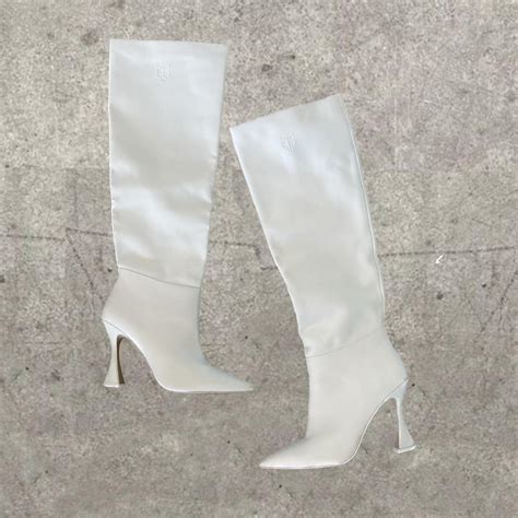 NAKED WOLFE White High Knee Boots Depop