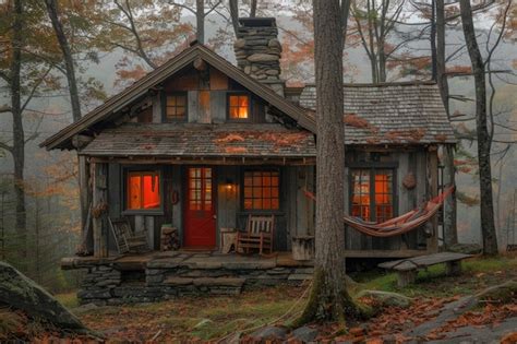 Premium Photo A Cozy Cabin In The Woods With A Warm Fire And A View