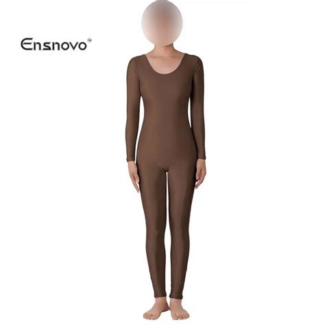 Ensnovo Lycra Spandex Nylon Women Long Sleeve One Piece Ballet Unitard Full Body Ballet Dance