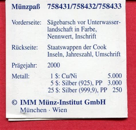 Cook Inseln 5 Dollars Silbermünze mit Farbauflage 2000 Schutz der