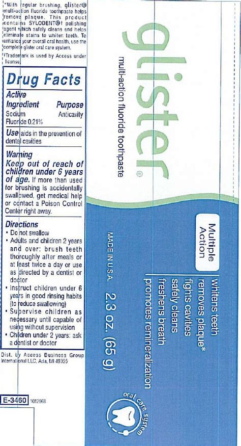 Glister Multi Action Fluoride Toothpaste Paste Dentifrice Access Business Group Llc