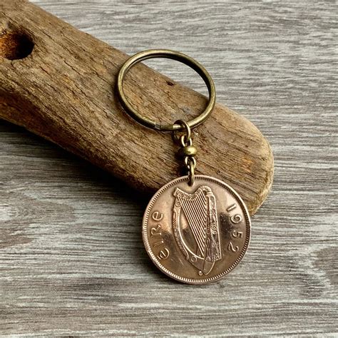 Old Irish Penny Keyring Keychain Or Clip Style Nd Birthday