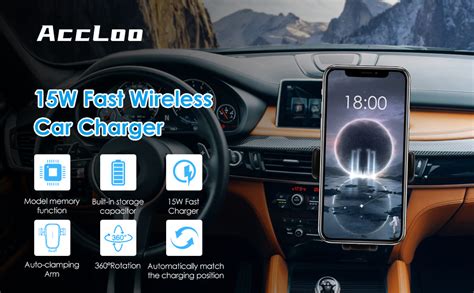 Accloo Wireless Car Charger 15w Qi Fast Charging Auto Clamping Car