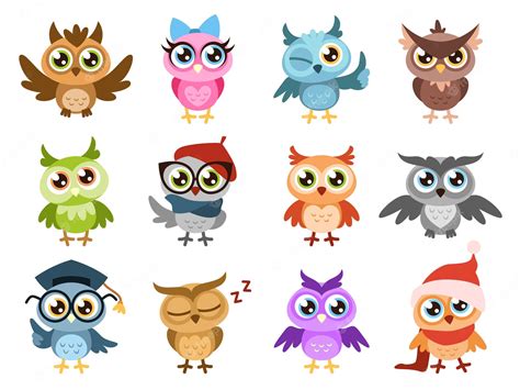 Premium Vector Cute Owls Colorful Friendly Owl Birthday Kids Shower