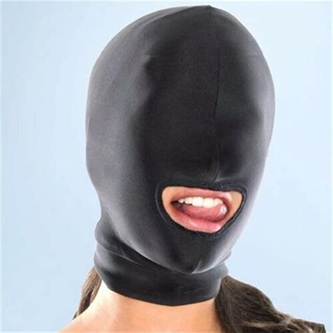 Mund Öffnung Augenbinde Cosplay Kopfmaske Haube Bondage BDSM Mundknebel