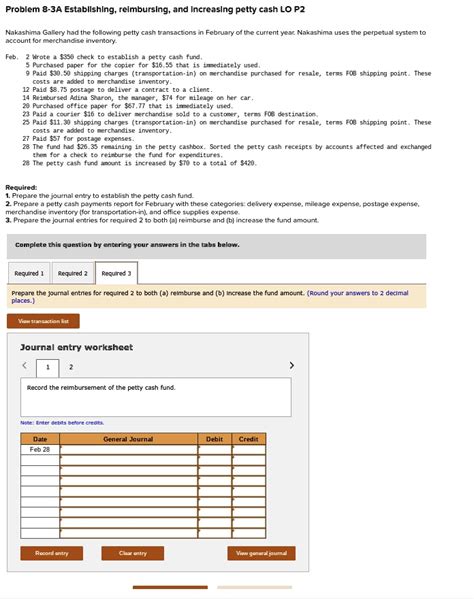 Solved Problem A Establishing Reimbursing And Increasing Petty