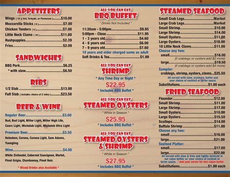 Hog Heaven Restaurant Menu Located In Pawleys Island Sc Offering