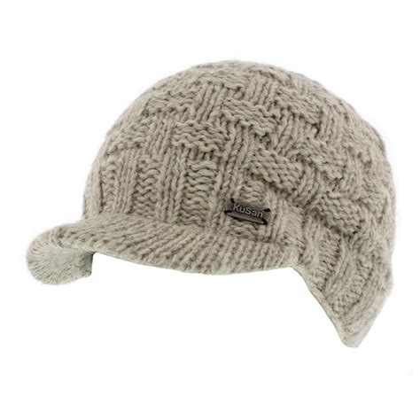 Kusan 100 Wool Knitted Peaked Beanie Cap Choice Of Colours Patterns