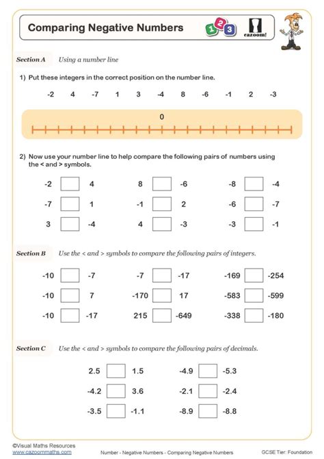 Comparing Negative Numbers Worksheet Printable Maths Worksheets