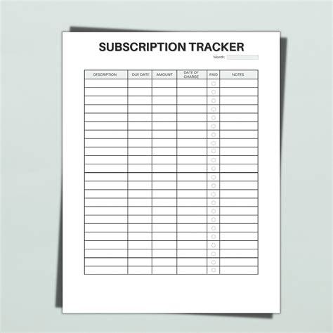 Subscription Tracker Template Printable Membership Tracker Etsy