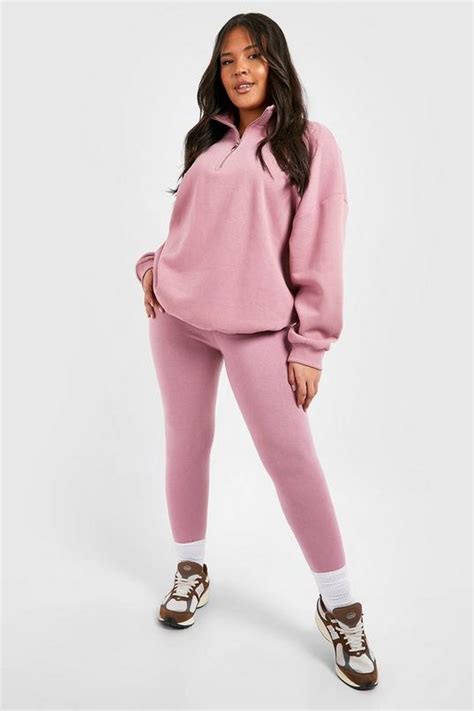 Plus Oversized Half Zip Sweatshirt And Legging Set Boohoo Uk