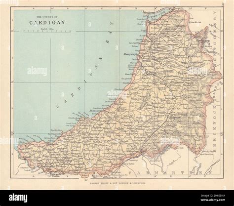 CARDIGANSHIRE "The County of Cardigan" Aberystwyth Wales BARTHOLOMEW 1890 map Stock Photo - Alamy