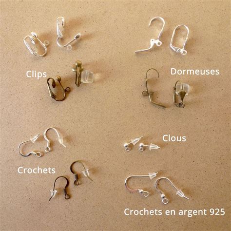 Les différentes attaches de boucles d oreilles Crochets clips clous