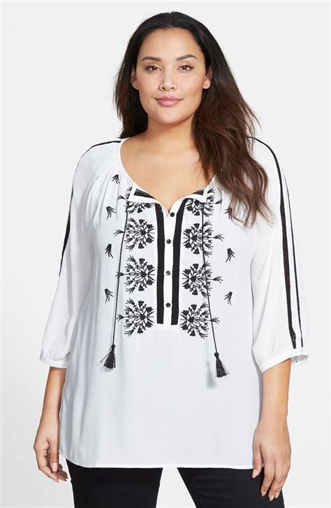 Sejour Embroidered Georgette Peasant Blouse Plus Size Nordstrom