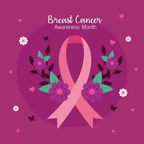 Premium Vector Breast Cancer Awareness Pink Ribbon With Flowers