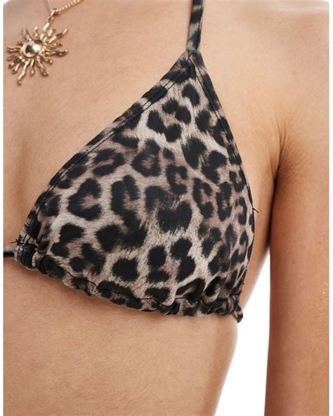 Collusion Leopard Print Triangle Bikini Top In Blue Lyst