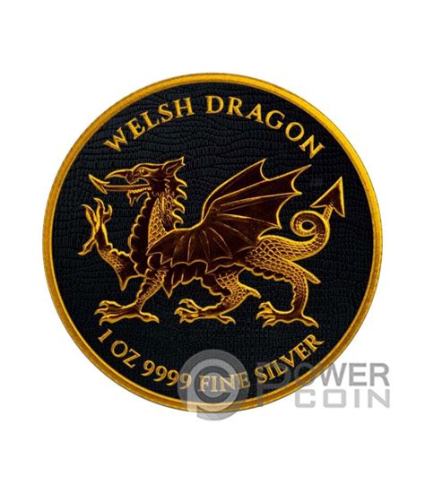 Welsh Dragon Black Ruthenium Gilded Drago Oz Moneta Argento Niue