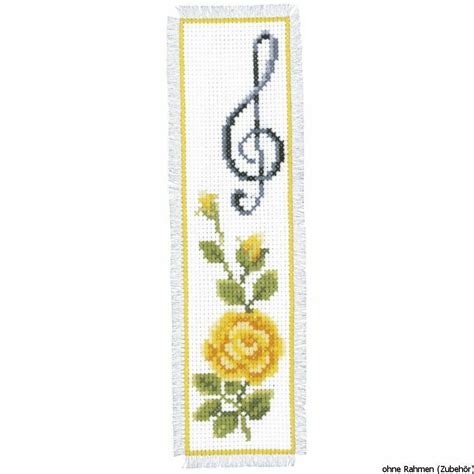 Vervaco Bookmark Counted Cross Stitch Kit Rose With Treble Clef Diy