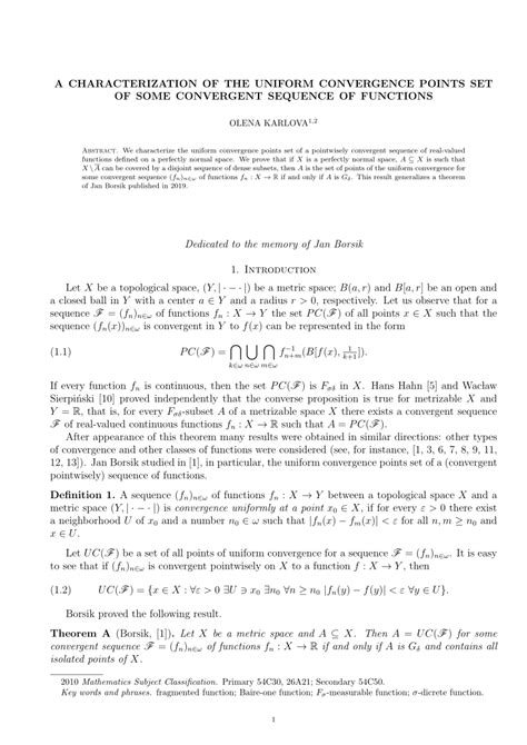 Pdf A Characterization Of The Uniform Convergence Points Set Of Some