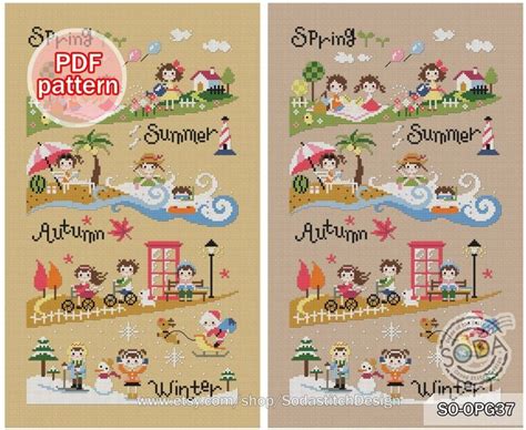 Four Season Cross Stitch Pattern Pdf Spring Summer Fall Autumn Winter