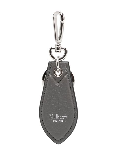 Mulberry Logo Stamp Leather Keyring In Black Modesens