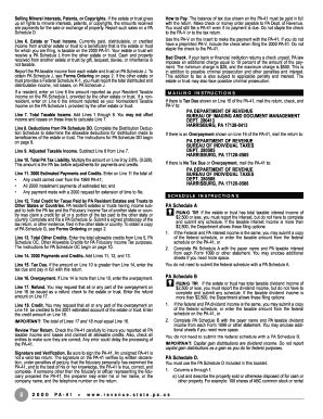 Fillable Online 2000 PA Fiduciary Income Tax Booklet PA 41 Forms