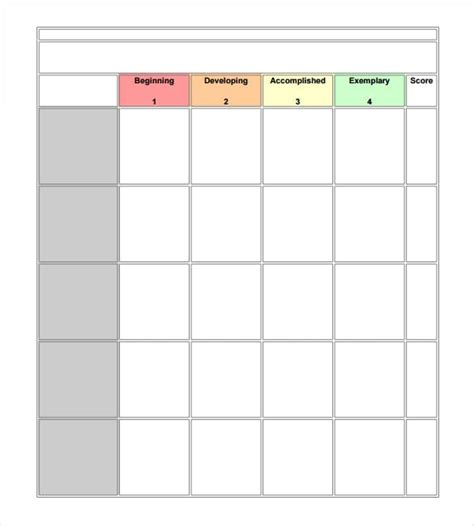 Free Printable Rubric Template Collection