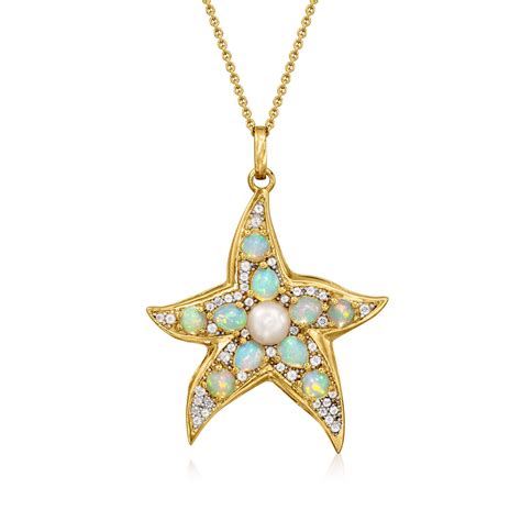 Opal And Mm Cultured Pearl Starfish Pendant Necklace With Ct T