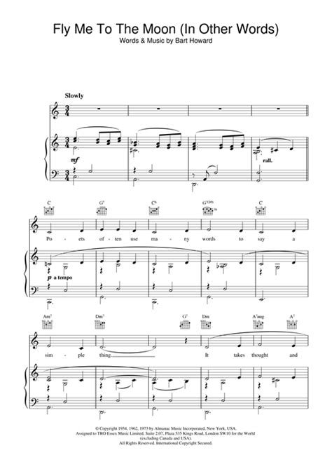 Frank Sinatra "Fly Me To The Moon" Sheet Music for Easy Piano ...