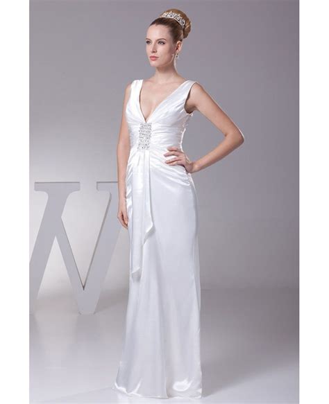 Simple Deep V Satin Beading Bridal Dress Without Train OP4280 155 6