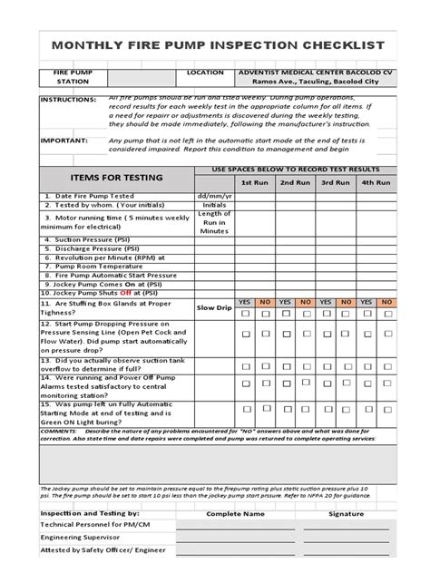 Monthly Fire Pump Testing Form Pdf Pump Pressure