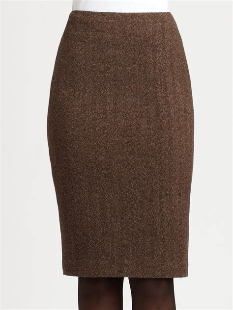 Lyst Ralph Lauren Black Label Tweed Pencil Skirt In Brown