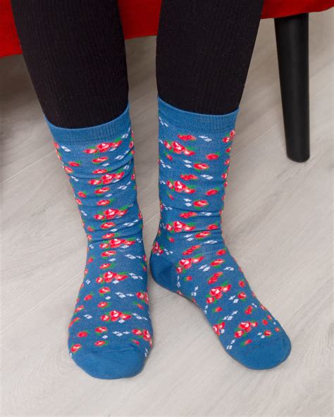 Blue Womans Ditsy Floral Ankle Sock Woolovers Uk