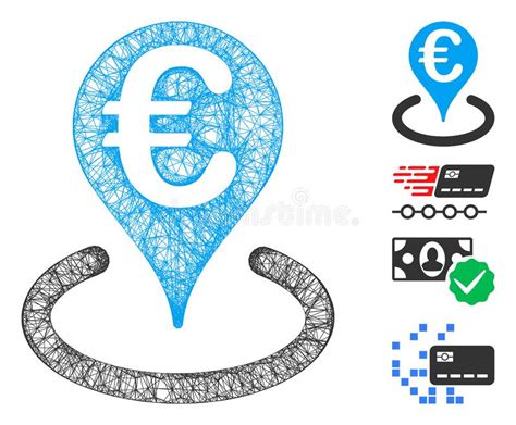 Euro Bank Map Marker Web Vector Mesh Illustration Stock Illustration