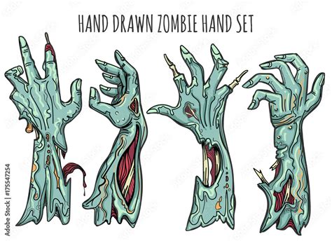 Zombie Hand Set Isolated On White Background Grab Reaching Zombies