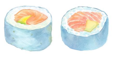 Premium Vector Salmon Sushi Roll Watercolor Vector Illustration 6