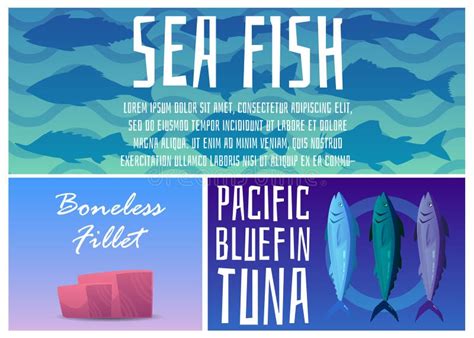 Seafood Advertising Banners Or Posters Set Flat Vector Illustration