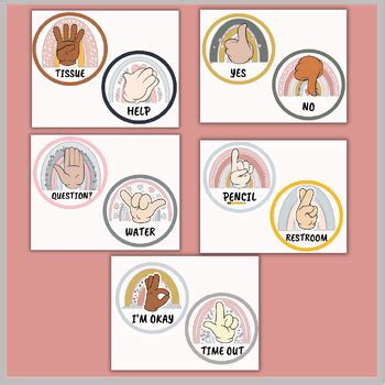 Boho Rainbow Classroom Hand Signals Neutral Class Decor Editable