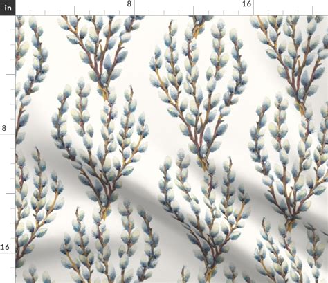 Pussy Willows Blue And Yellow On Cream Fabric Spoonflower