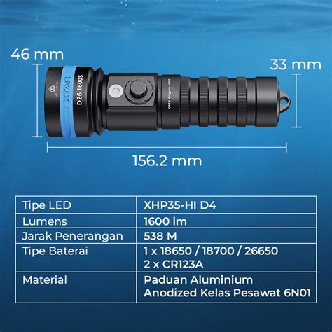 Xtar Senter Led Diving Waterproof Cree Xhp Hi D Lumens D