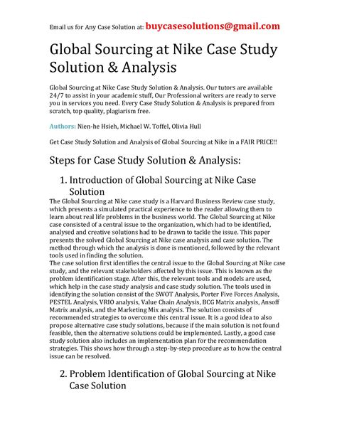 Calam O Global Sourcing At Nike Case Study Solution Analysis