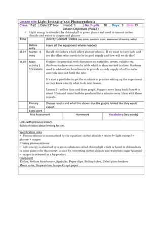 Light Intensity And Photosynthesis Pdf