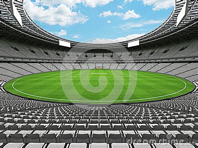 D Render Of A Round Cricket Stadium With White Seats And Vip Boxes