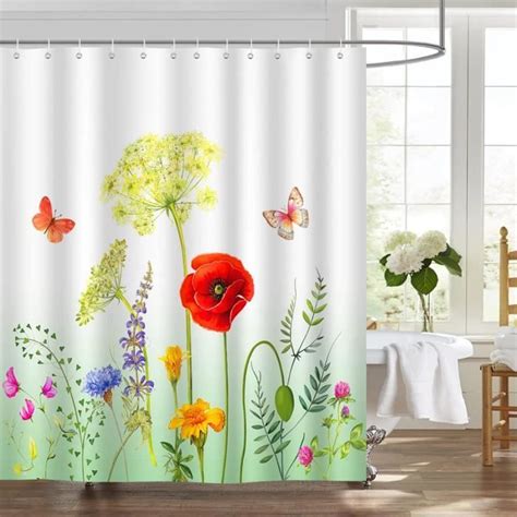 Rideau De Douche Fleur De Jardin Printemps Papillon 180 X 180 Cm Rideau