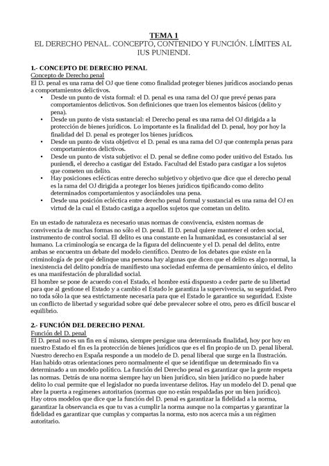 Tema 1 El Derecho Penal Concepto Contenido Y FunciÓn Apuntes De Derecho Penal Docsity