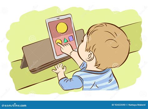 Kids Using Digital Tablet for Playing Game. Stock Vector - Illustration ...